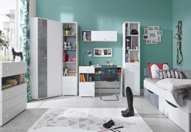 MEBLE MŁODZIEŻOWE SIGMA BETON + BIAŁY LUX