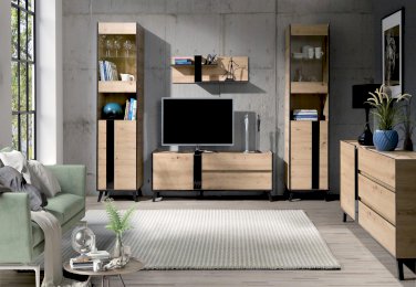 MEBLE DO SALONU FLIX DĄB ARTISAN + CZARNY