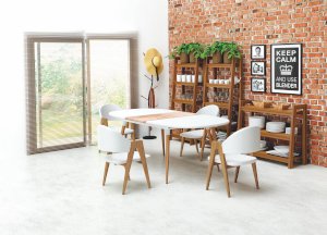 CALIBER stół rozkładany biały / dąb san remo