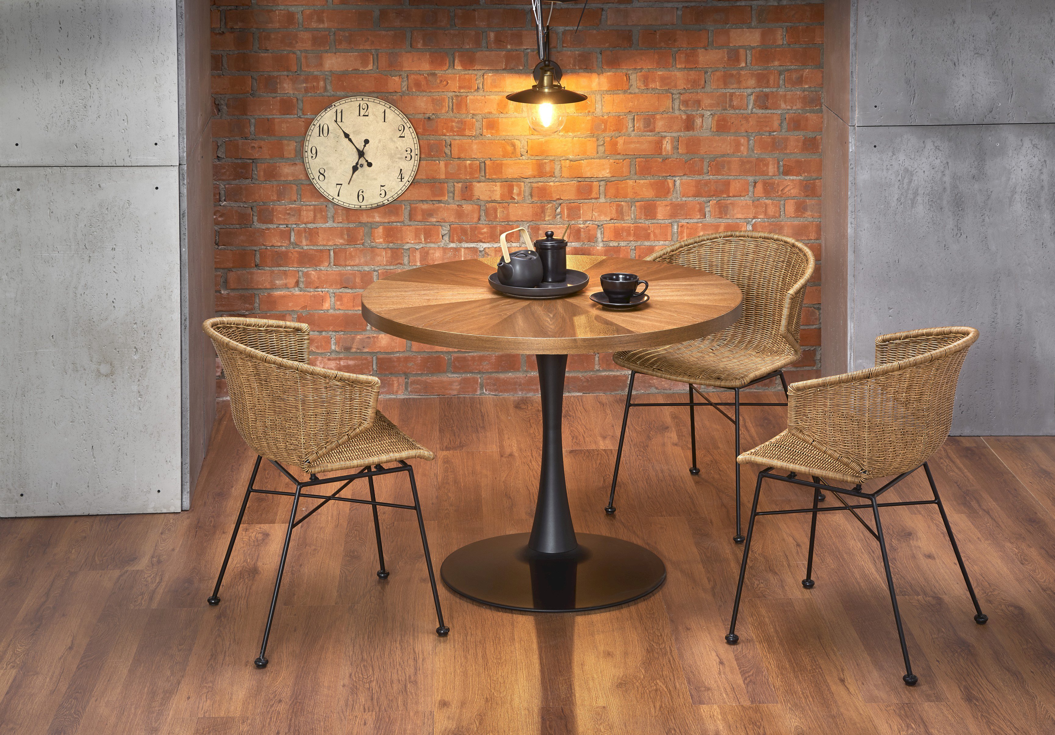 CARMELO stół okrągły, blat - orzech, noga - czarny