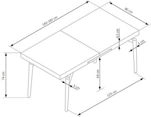 CAMBELL stół rozkładany, blat - naturalny, nogi - czarny