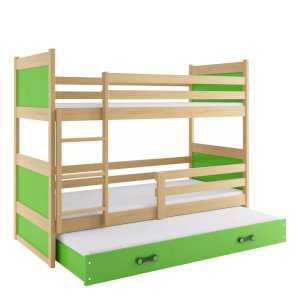 Łóżko Piętrowe Trzyosobowe Rico 80x160 Sosna + Zielony