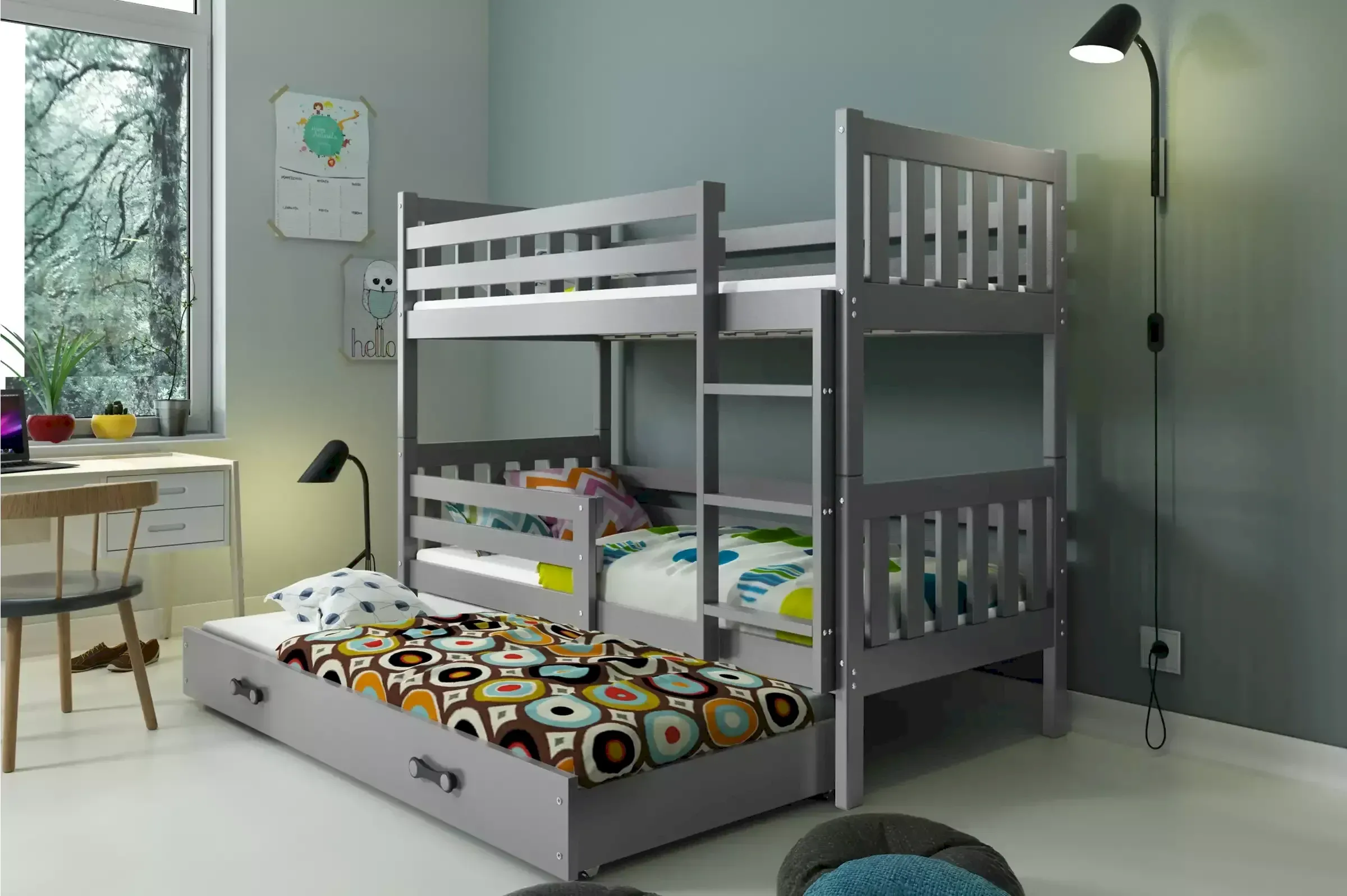 Łóżko Piętrowe Carino 80x160 Sosna + Zielony