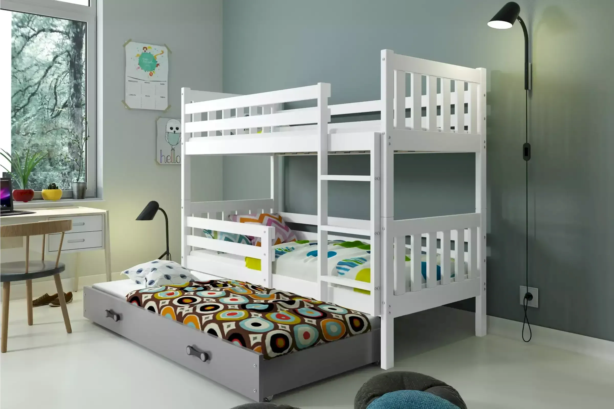 Łóżko Piętrowe Carino 80x190 Sosna + Grafit