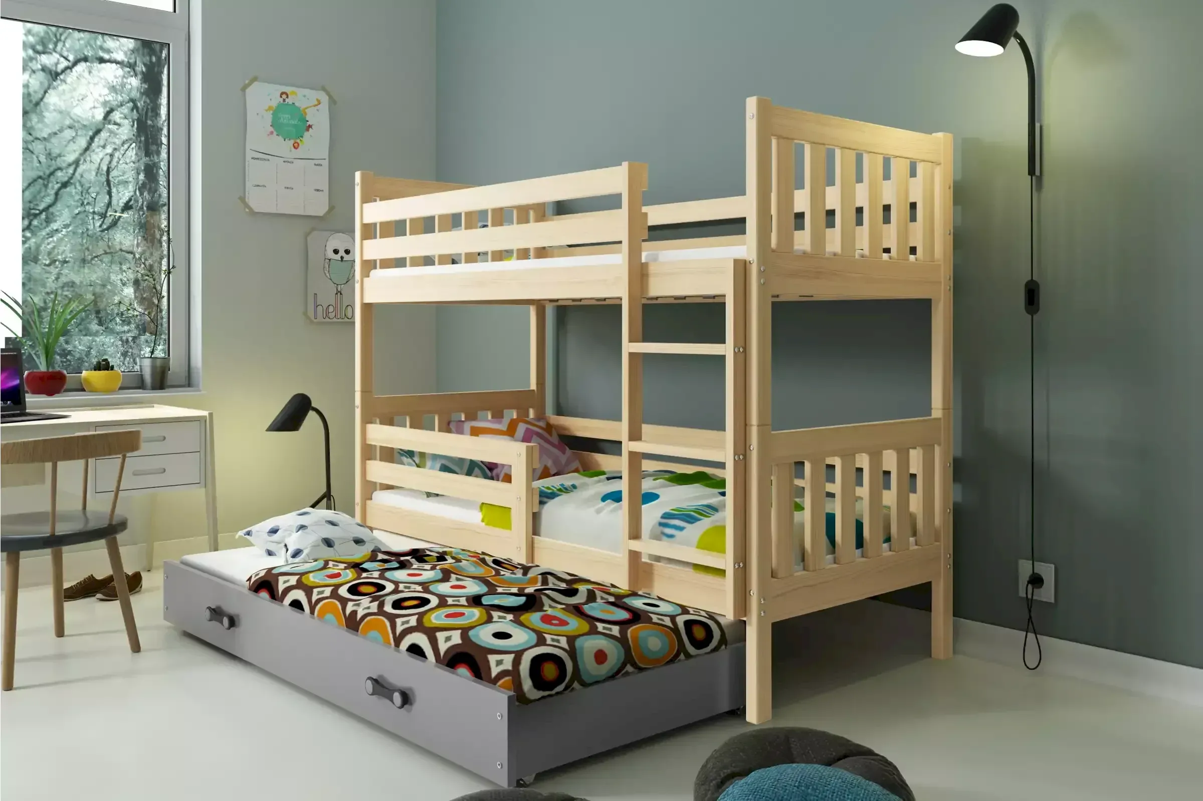 Łóżko Piętrowe Carino 80x190 Sosna + Różowy