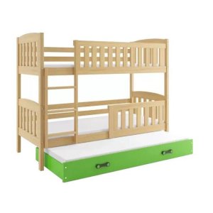 Łóżko Piętrowe Trzyosobowe Kubuś 90x200 Sosna + Zielony