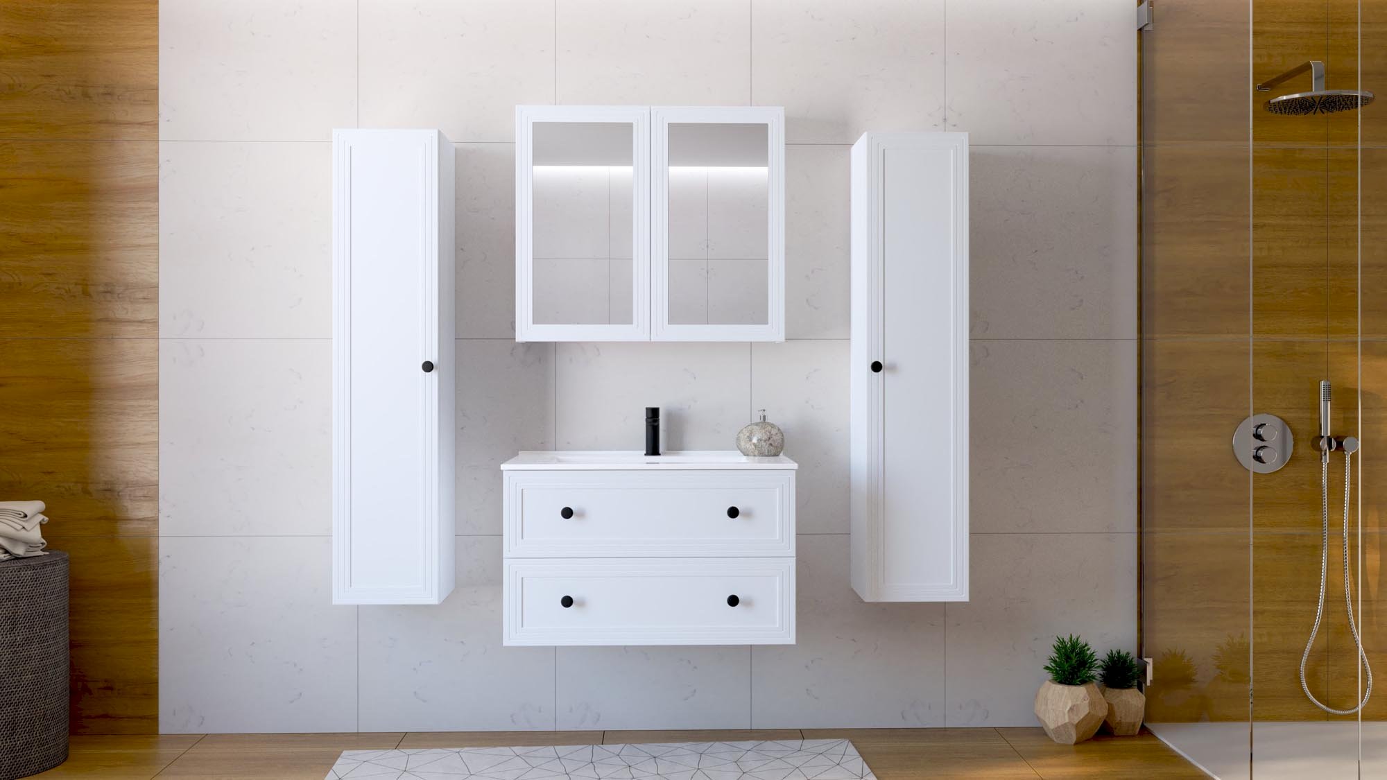TORETO Szafka lustrzana 70x80/2D (MDF ramiak) biały
