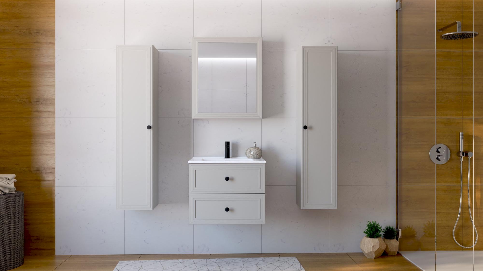 TORETO Szafka lustrzana 70x60/1D (MDF ramiak) cashmere