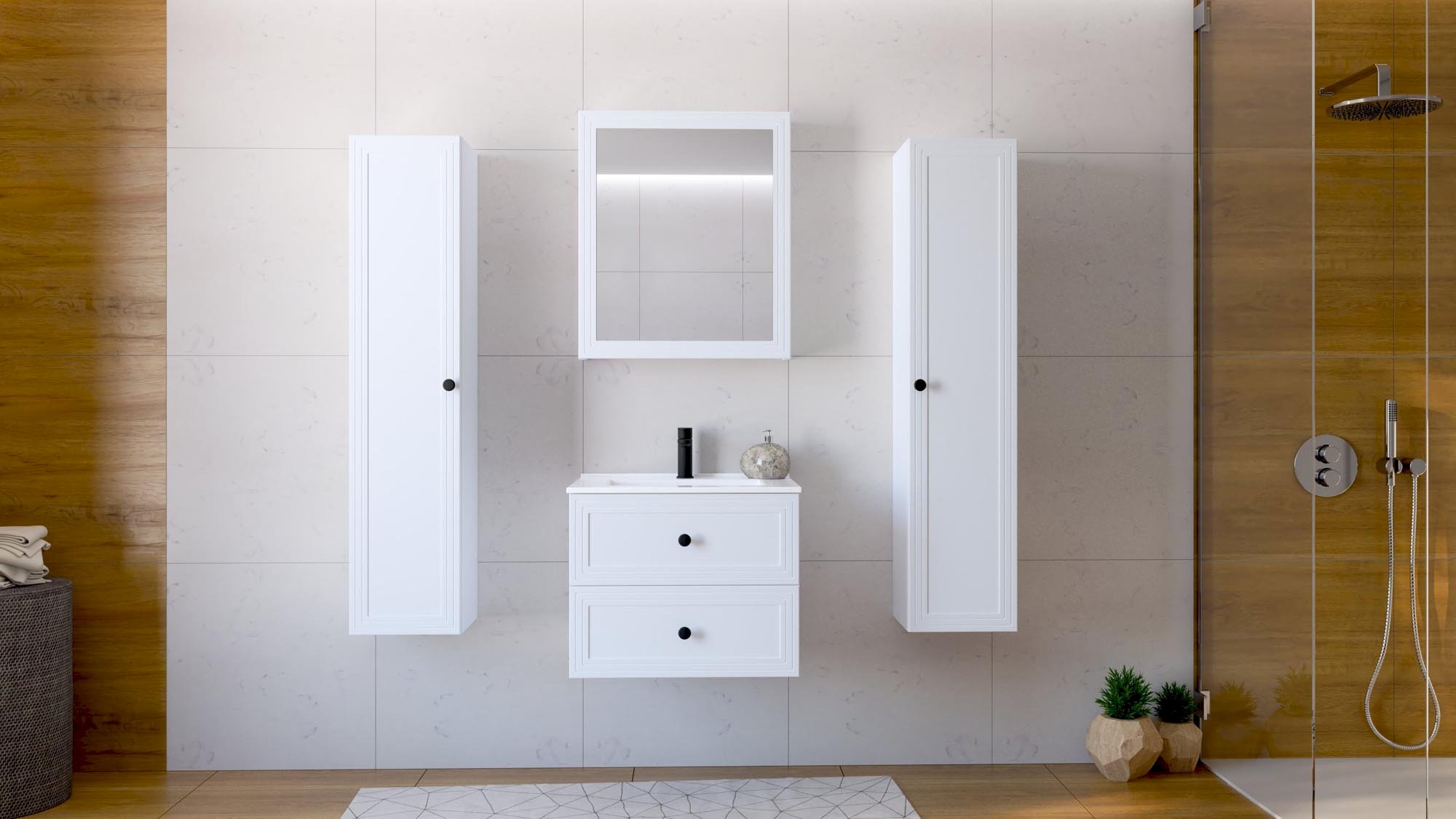 TORETO Szafka lustrzana 70x60/1D (MDF ramiak) biały