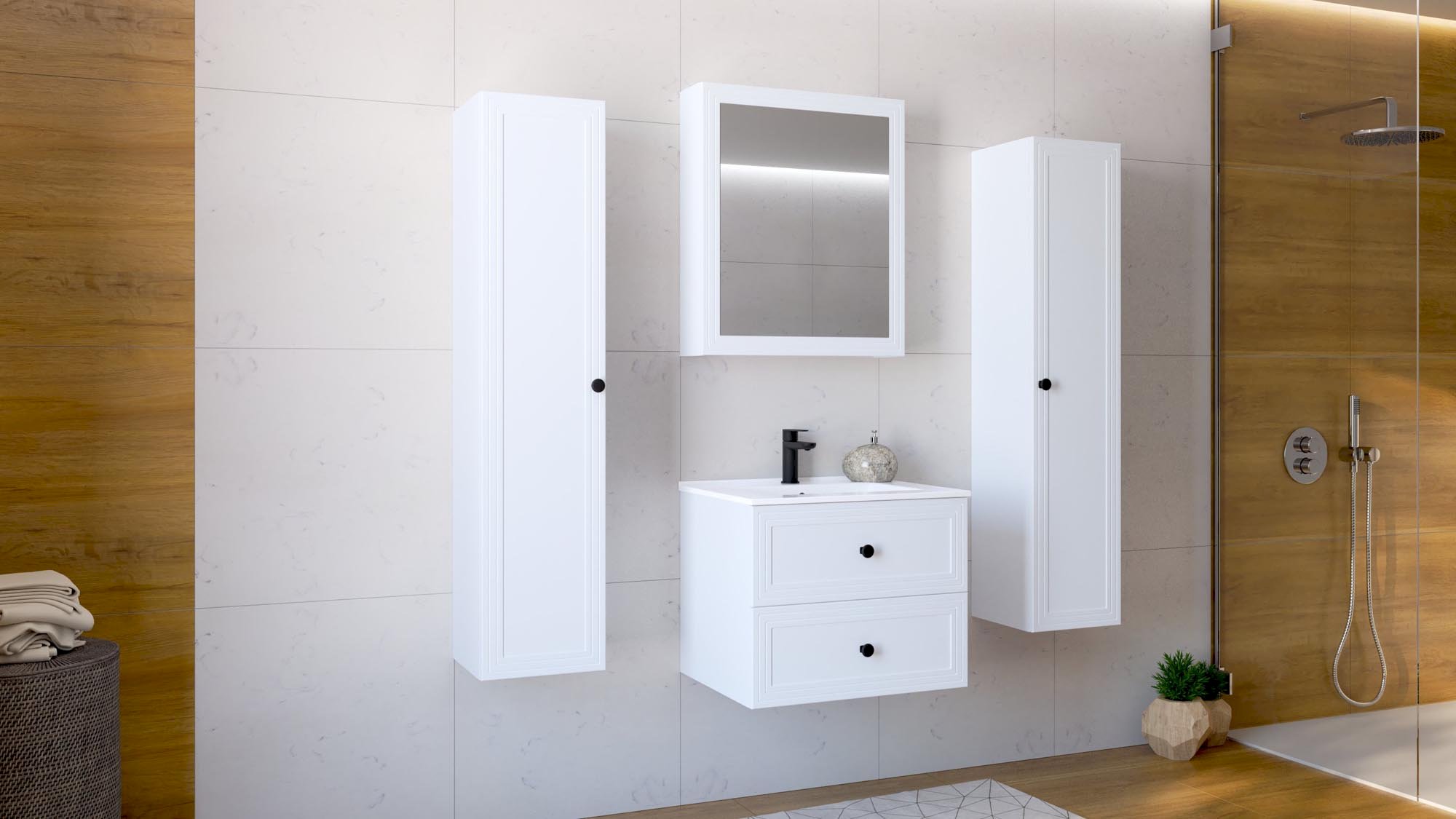TORETO Szafka lustrzana 70x60/1D (MDF ramiak) biały
