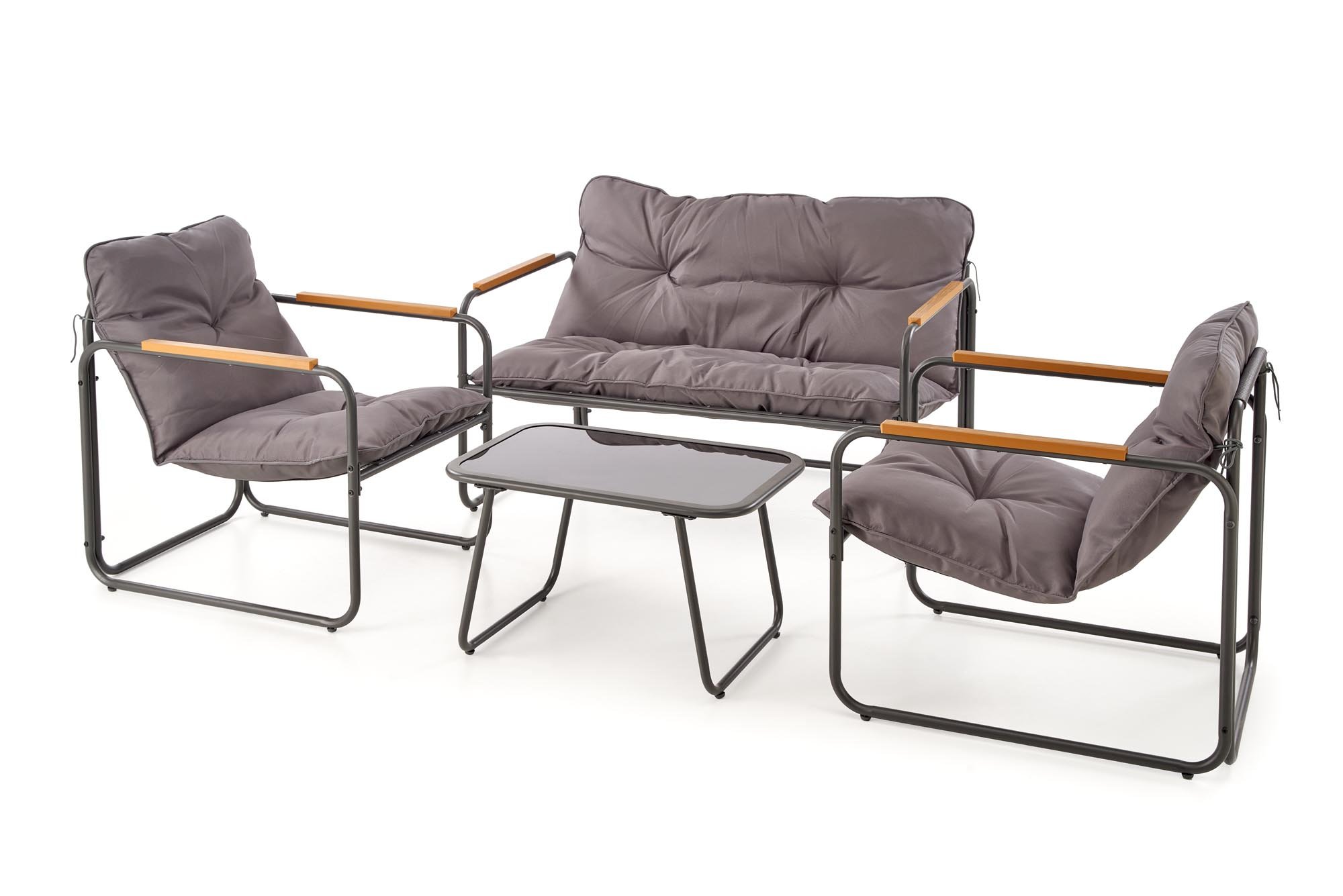 HUDSON, zestaw ogrodowy ( sofa, fotel 2x, ława ), popielaty / brązowy (1p=1zestaw)