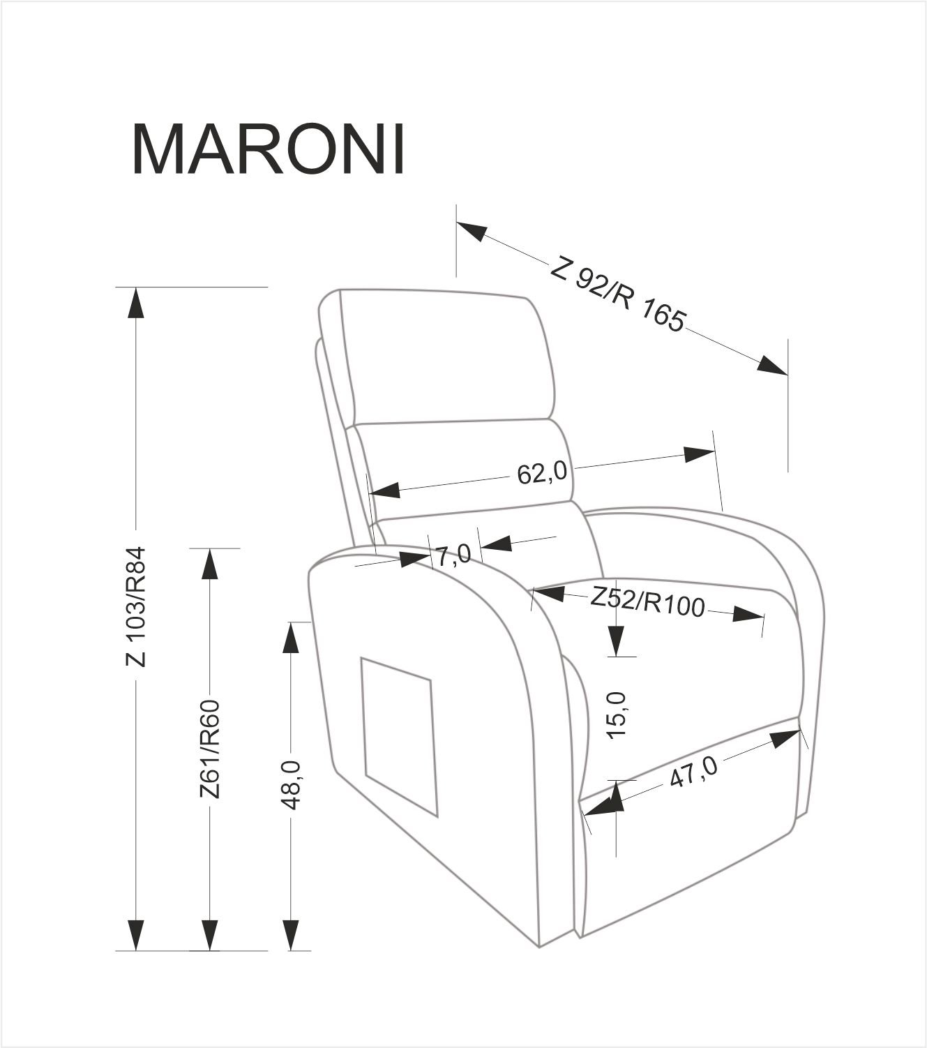 MARONI fotel wypoczynkowy popielaty
