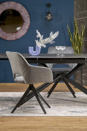 VITORINO stół rozkładany, blat - czarny marmur, nogi - czarny