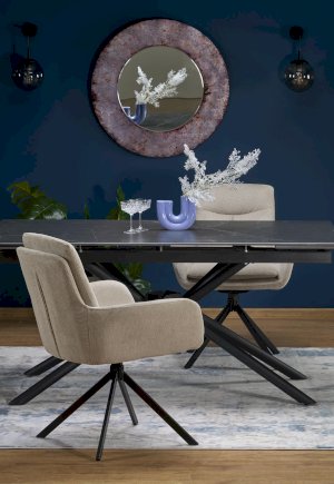 VITORINO stół rozkładany, blat - czarny marmur, nogi - czarny