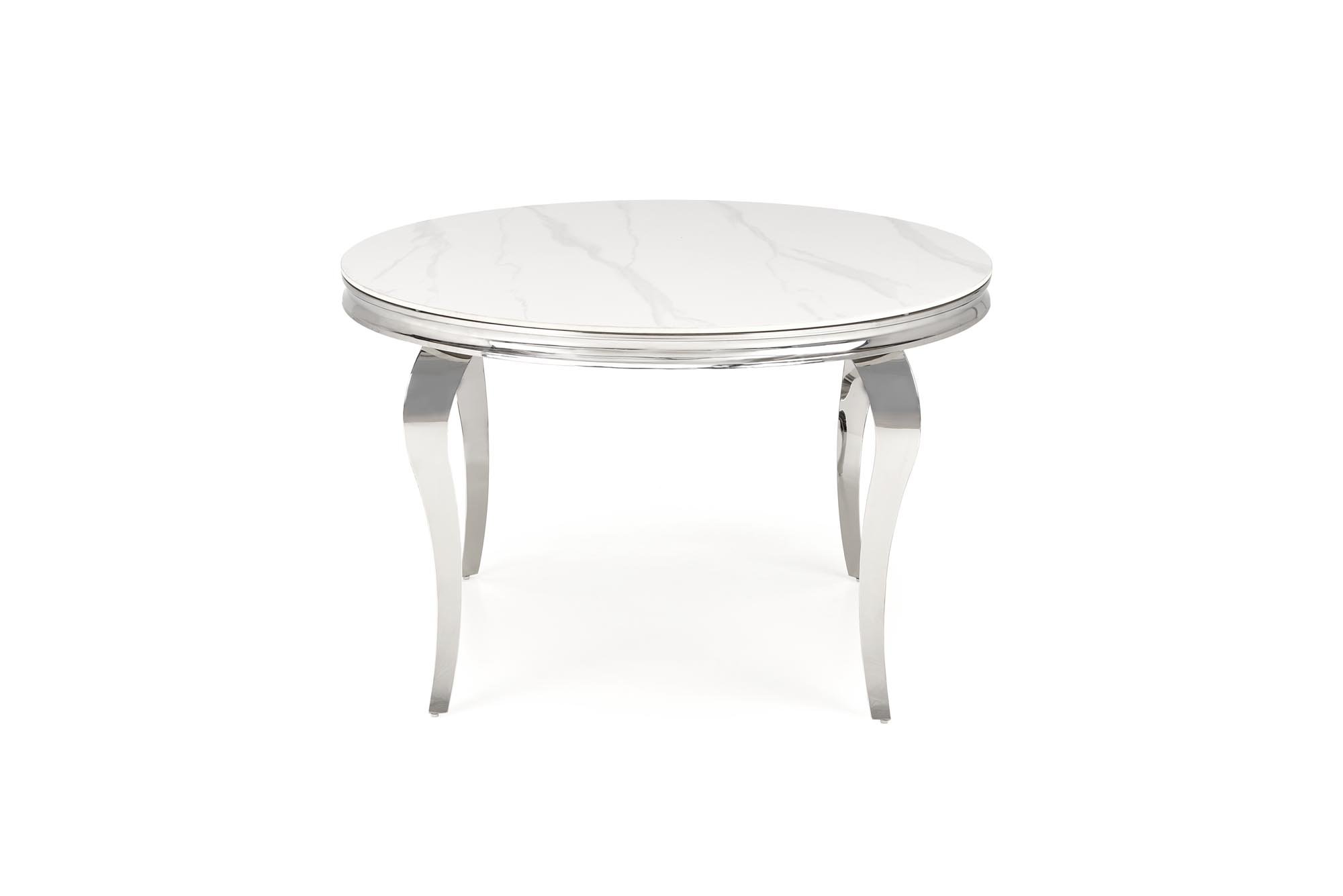 REGINALD stół okrągły blat - biały marmur, nogi - srebrny