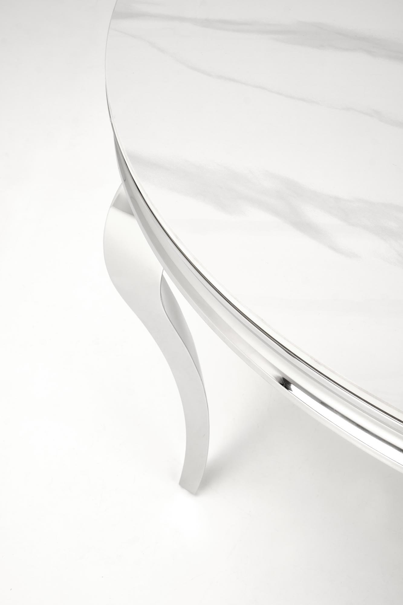 REGINALD stół okrągły blat - biały marmur, nogi - srebrny