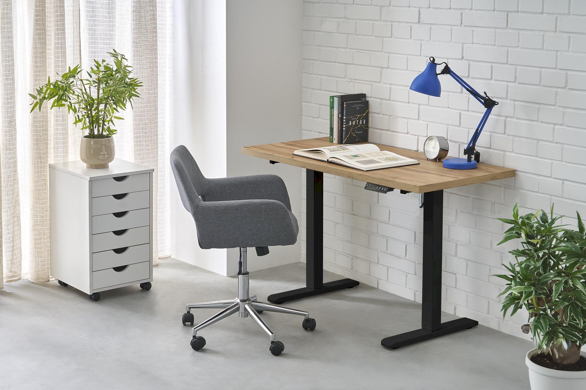 B54 biurko z funkcją regulacji wysokości, blat - dąb artisan, stelaż - czarny