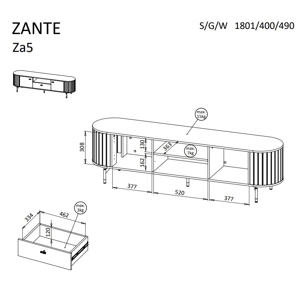 SZAFKA RTV ZANTE ZA5 (CZARNY MAT)