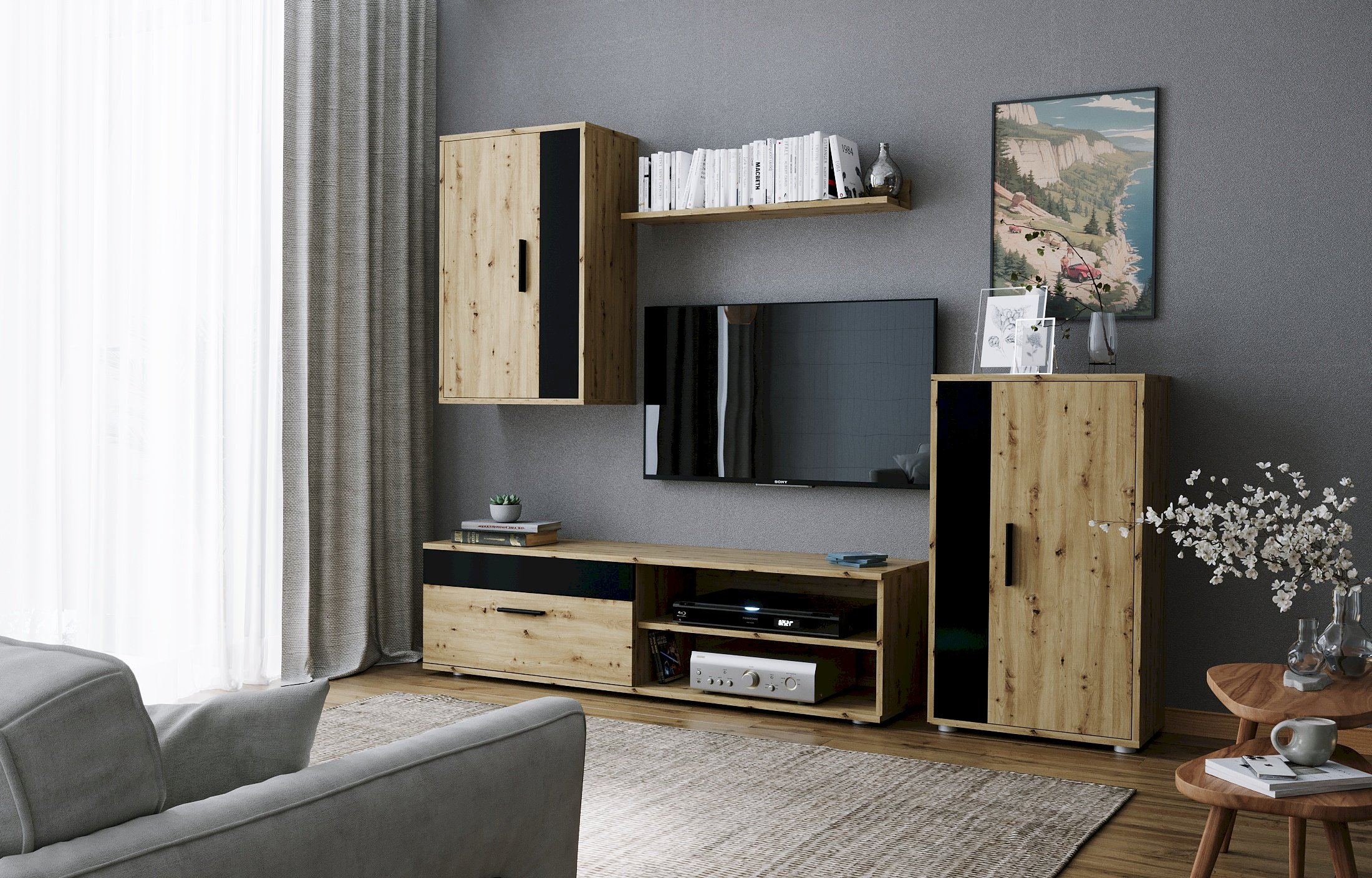 BENSON zestaw, kolor: dąb artisan - czarny