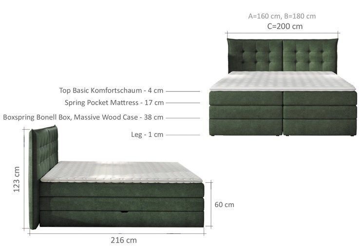 Łóżko kontynentalne Fendy 140x200