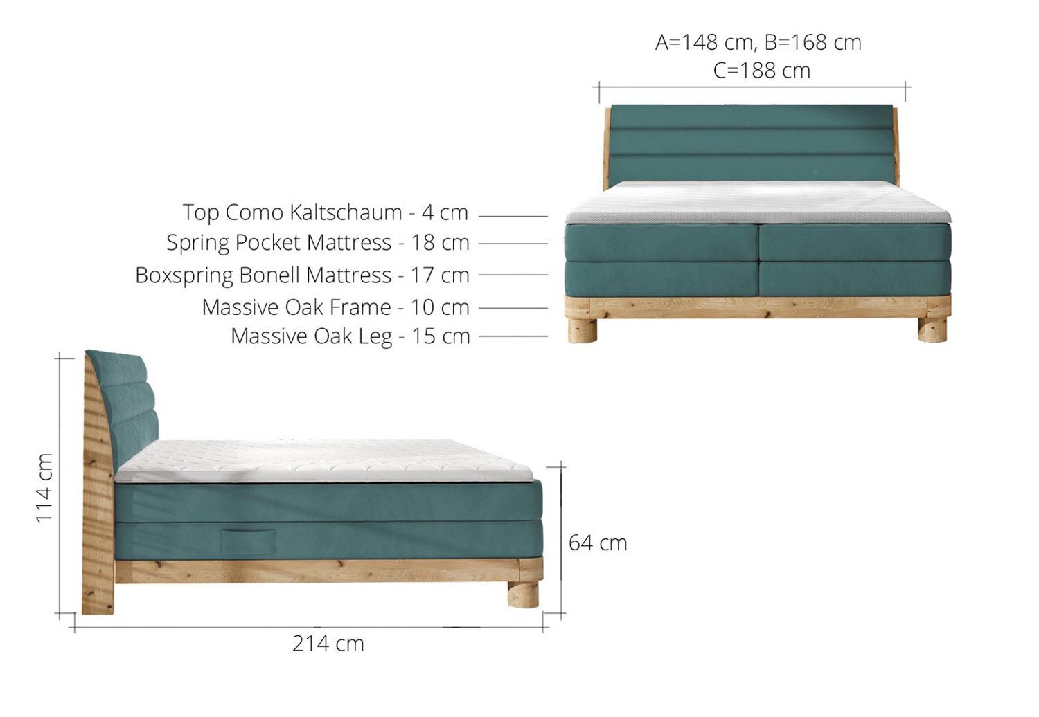 Łóżko kontynentalne Elena 160x200 + Top Como