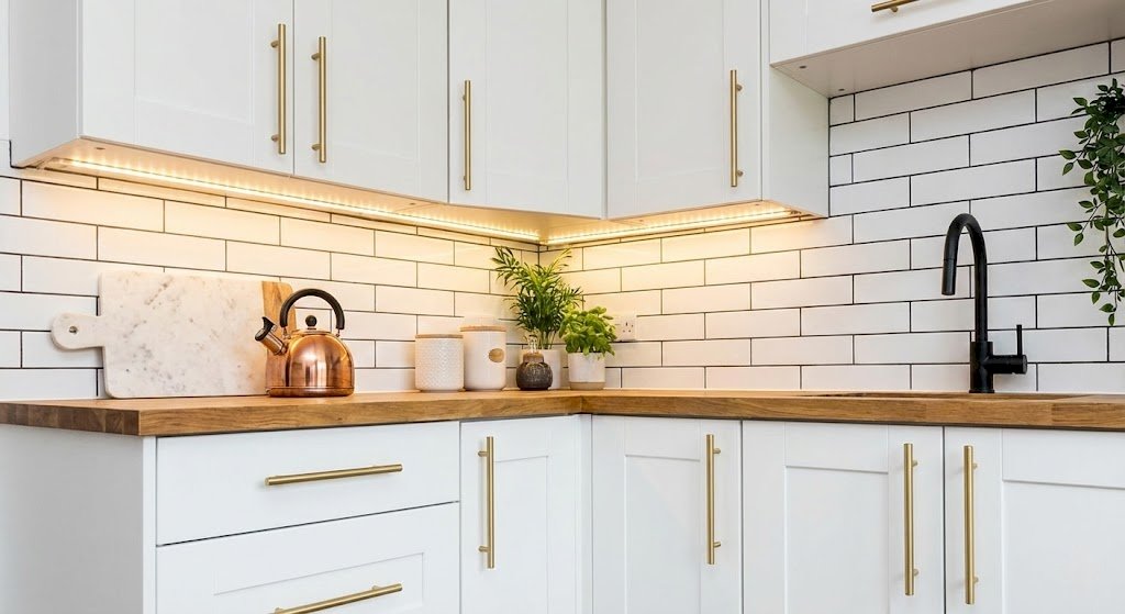 Tania kuchnia, która wygląda luksusowo. Jak za pomocą uchwytów, oświetlenia i dodatków odmienić gotowy zestaw mebli?