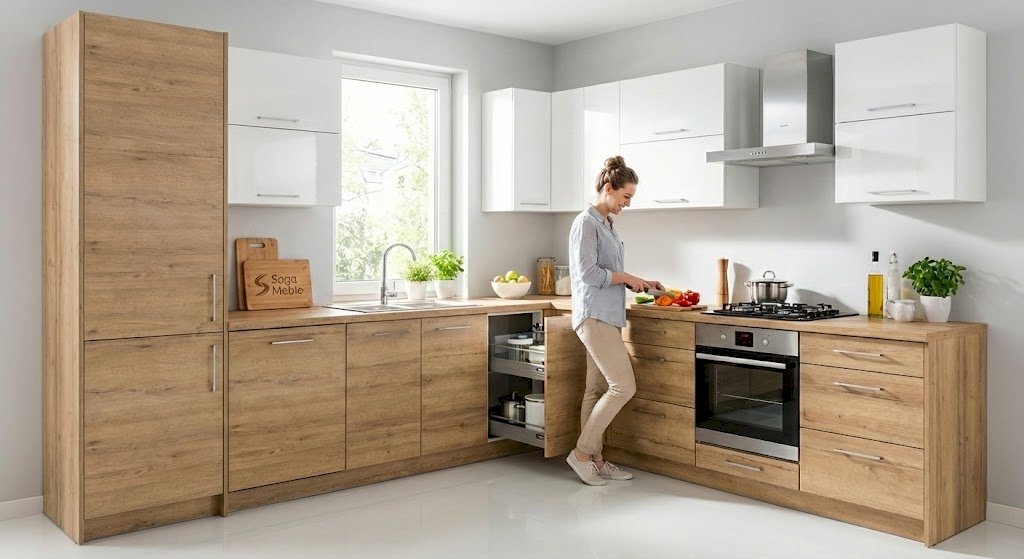 Trójkąt roboczy w kuchni w kształcie litery L – jak rozmieścić meble modułowe, by gotować wygodnie?