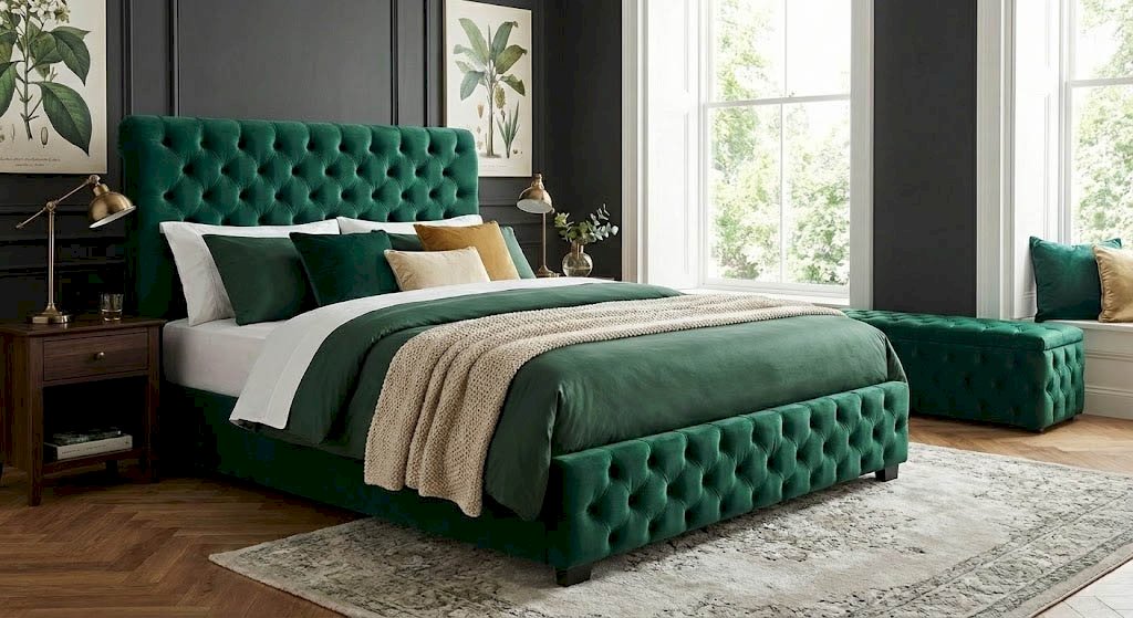 Wezgłowie pikowane, panele czy gładkie? Jak dobrać zagłówek łóżka do stylu sypialni (Glamour, Loft, Skandi).