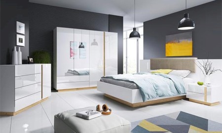 MEBLE DO SYPIALNI ARCO BIAŁY + DĄB GRANDSON + BIAŁY POŁYSK