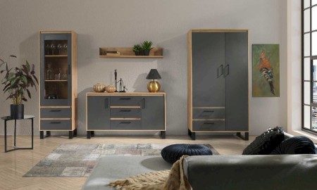 MEBLE POKOJOWE NEWADA DĄB ARTISAN + ANTRACYT