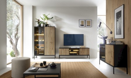 MEBLE DO SALONU SENTO (CZARNY/DĄB WOTAN)