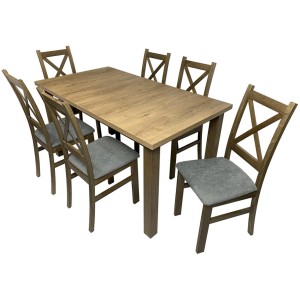 Stół Laminat 9 + 6 krzeseł Krzyżak (zest. FX32)