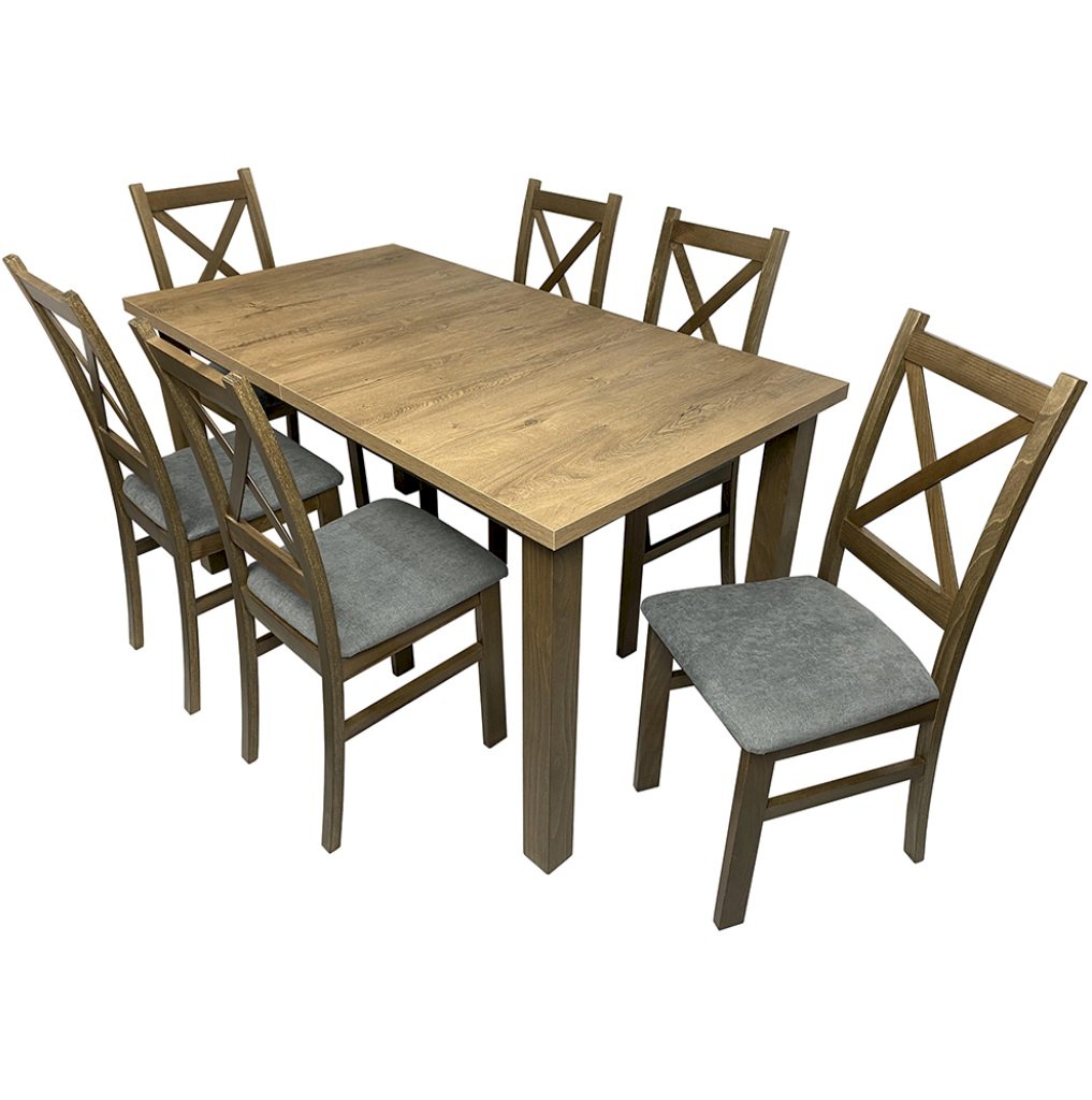 Stół Laminat 9 + 6 krzeseł Krzyżak (zest. FX32)