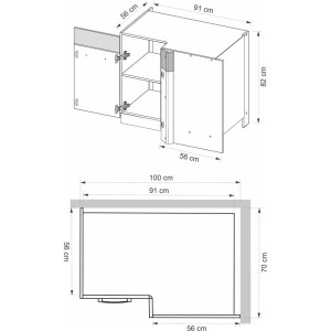 Szafka kuchenna Creativa 24D narożna z pólką wiórową lewy Szary Połysk