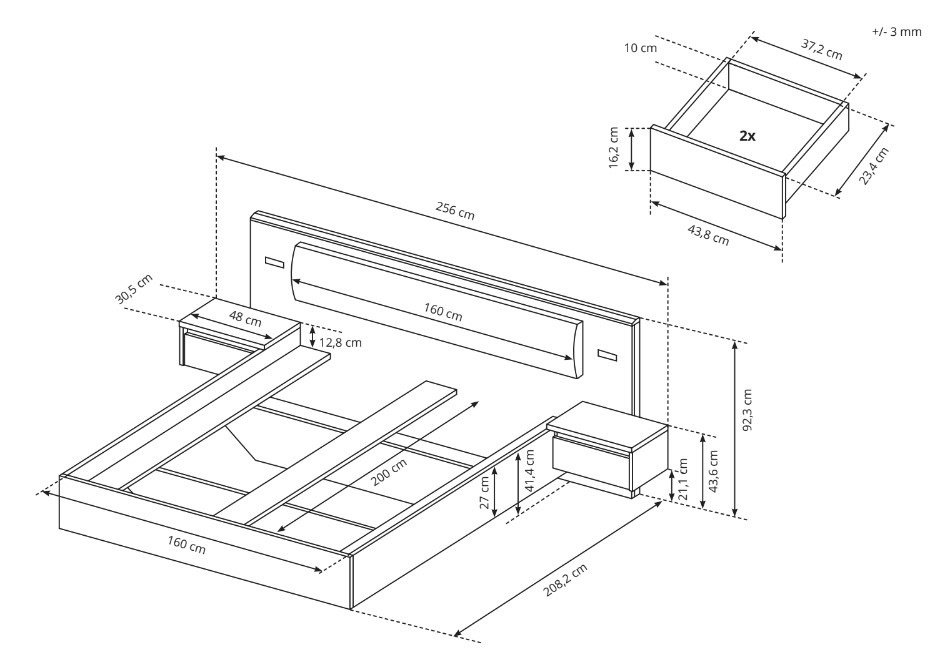 Łóżko Xelo z LED dąb craft złoty + biały 