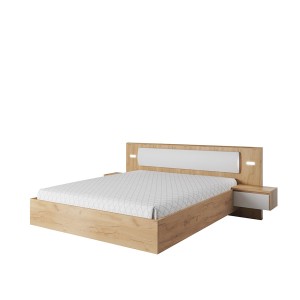 Łóżko Xelo z LED dąb craft złoty + biały 