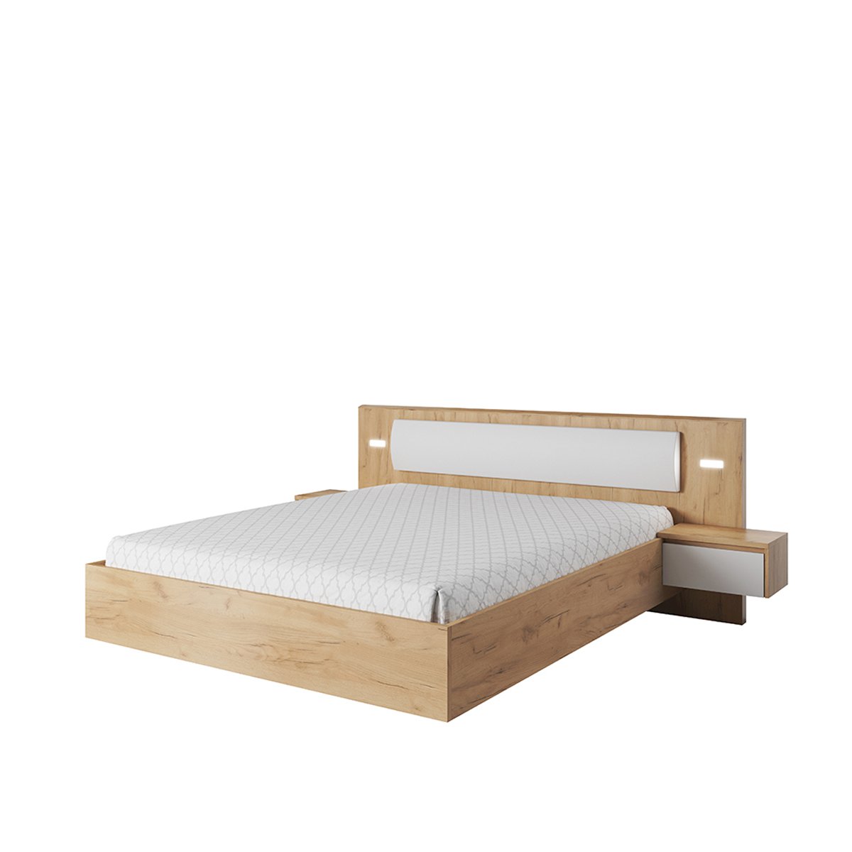 Łóżko Xelo z LED dąb craft złoty + biały 