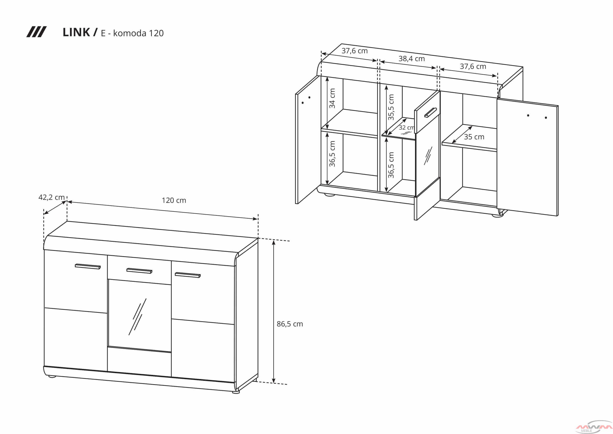 Komoda Link 120 Dąb Sonoma 3D