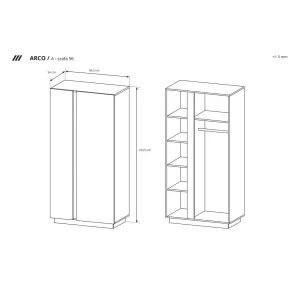 Szafa Arco 96 Biały + Dąb Grandson + Biały połysk