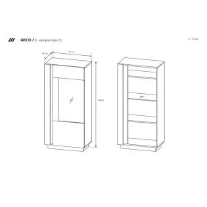 Witryna Niska Arco 72 Biały + Dąb Grandson + Biały połysk