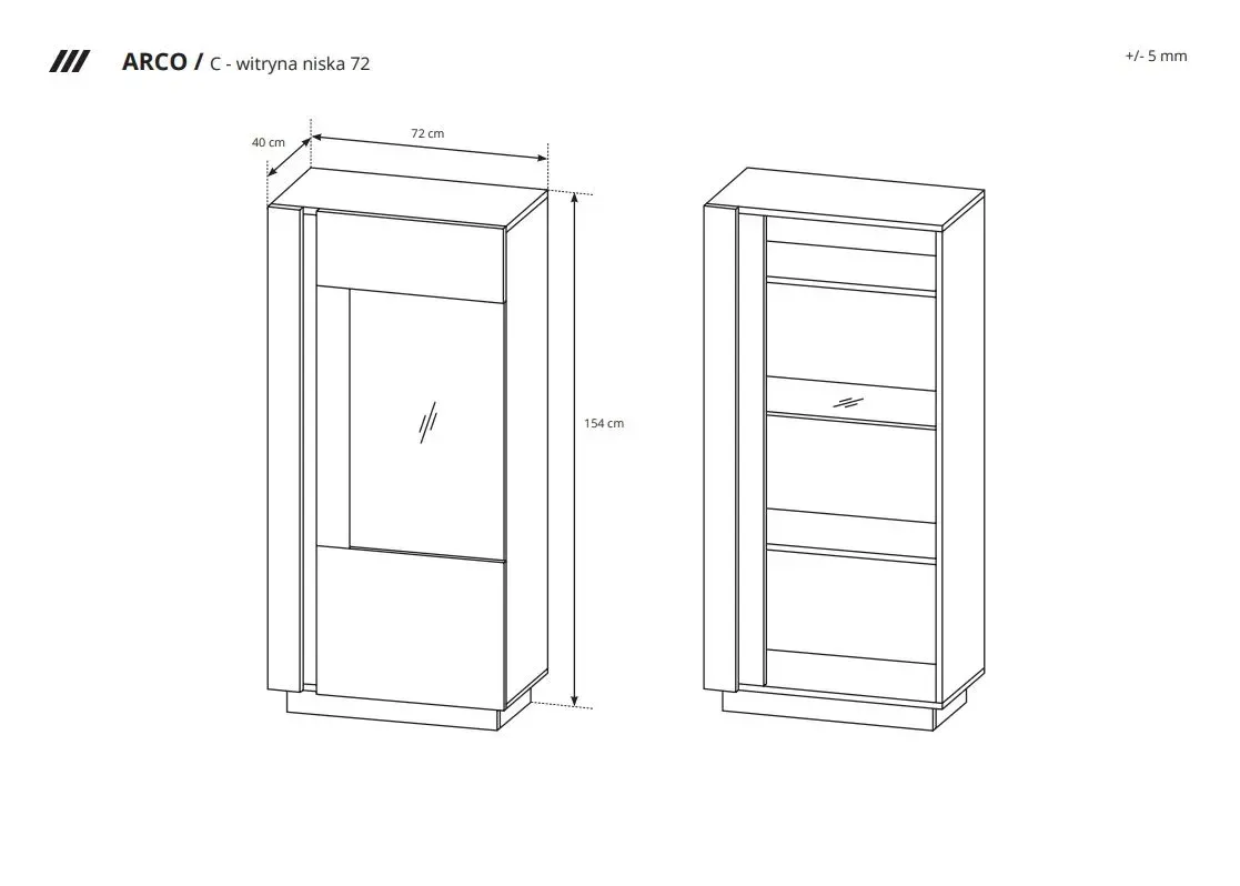 Witryna Niska Arco 72 Biały + Dąb Grandson + Biały połysk