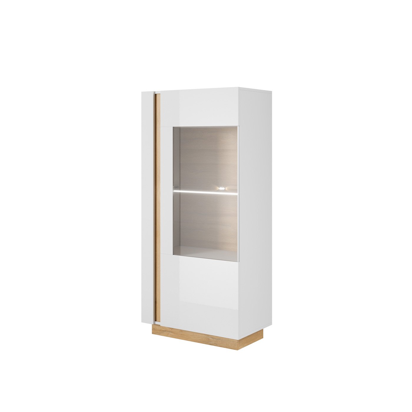 Witryna Niska Arco 72 Biały + Dąb Grandson + Biały połysk