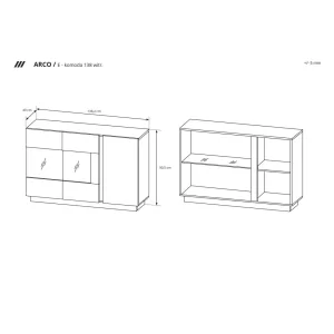 Komoda Arco 138 witr. Biały + Dąb Grandson + Biały połysk