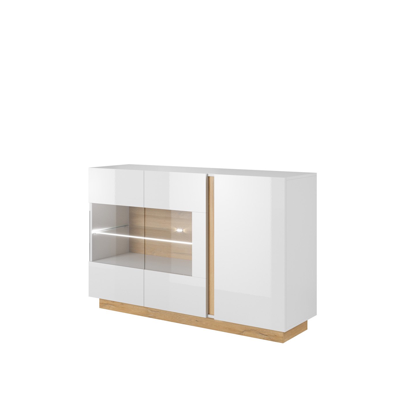 Komoda Arco 138 witr. Biały + Dąb Grandson + Biały połysk