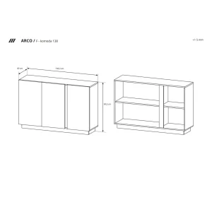 Komoda Arco 138 Biały + Dąb Grandson + Biały połysk