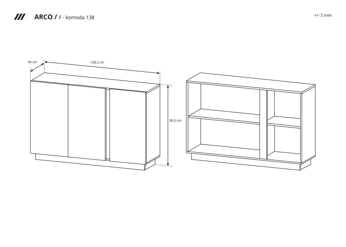 Komoda Arco 138 Biały + Dąb Grandson + Biały połysk