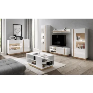 Komoda Arco 138 Biały + Dąb Grandson + Biały połysk