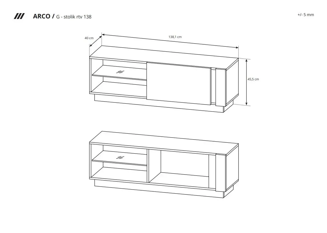 Stolik RTV Arco 138 Biały + Dąb Grandson + Biały połysk