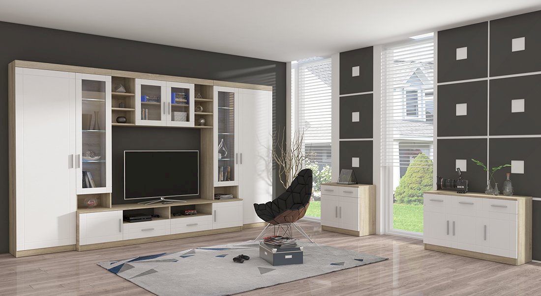 Meblościanka Paris Dąb Sonoma + Biały