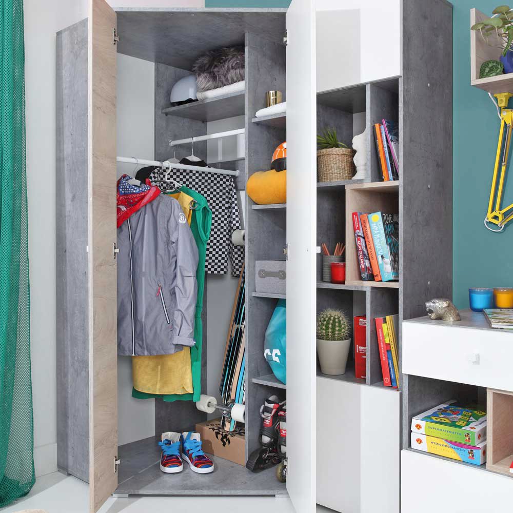 Szafa Narożna Sigma SI2 Biały + Beton + Dąb